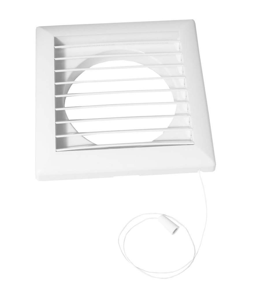Ventilationsrist m. lukkespjæld - Træksnor, Ø125mm, Hvid