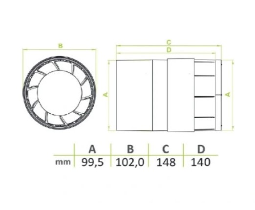 Kanalventilator - aRc2 Ø100 S, Standard, 15W, 104m3/h