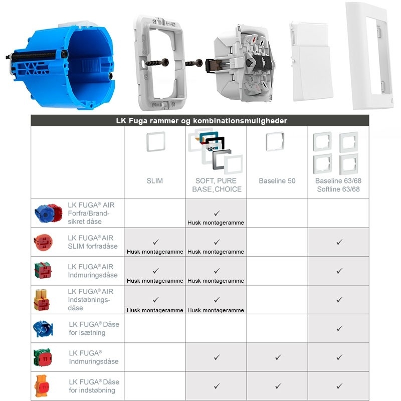 LK Fuga ramme SOFT 63 2x1½m - koksgrå