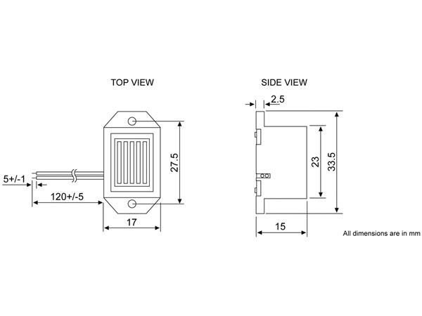 Summer - 18 til 28Vdc / 30mA, 85dB, 2 ledninger