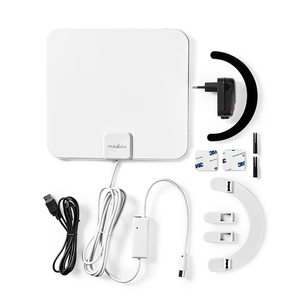 Indendørs DVB-T2/FM/DAP antenne - 30dB forstærkning, Hvid
