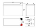 Blybatteri - 12V / 9Ah 151x65x95mm