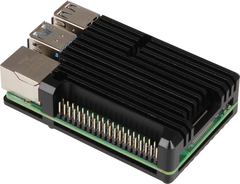 Køleprofil-kabinet til Raspberry Pi 4 - Sort alu. (2 dele)