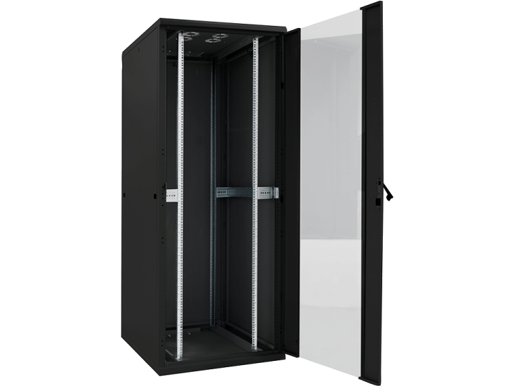19" netværk rackskab - 22U, B800xD1000mm, m. glaslåge, Sort