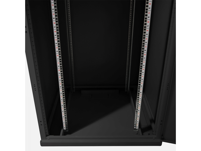 19" netværk rackskab - 22U, B800xD1000mm, m. glaslåge, Sort