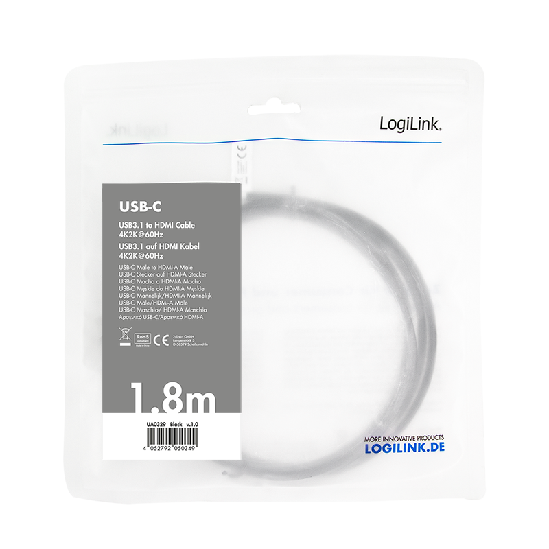 USB-C-HDMI adapterkabel (4k) - USB-C han > HDMI A han (1,8m)