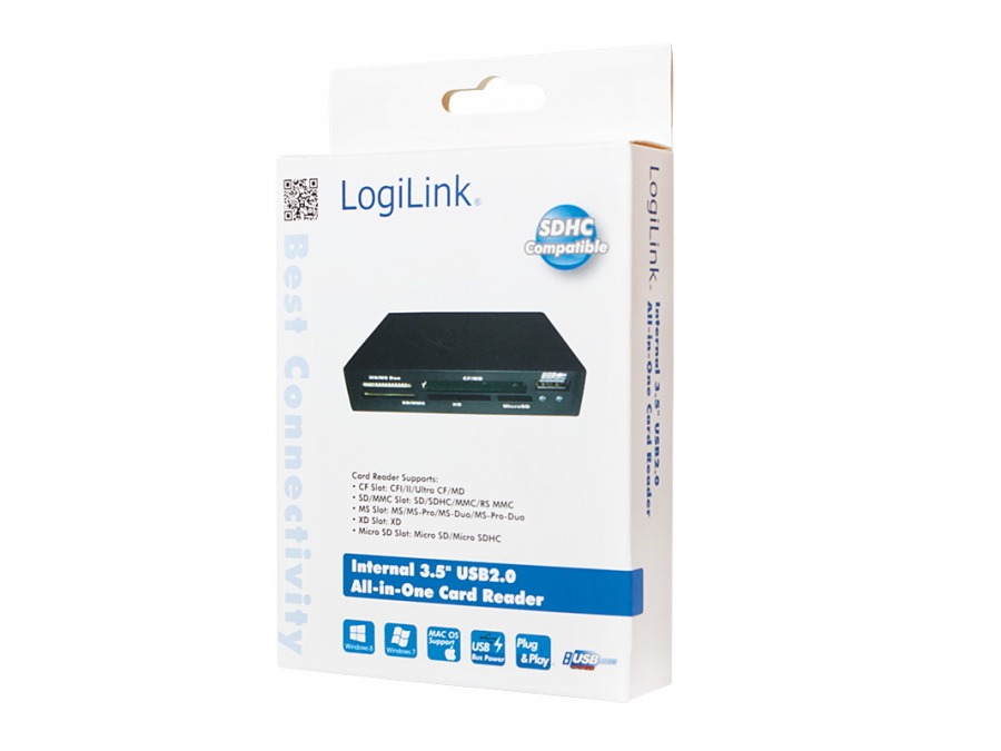 USB 2.0 kortlæser - All-in-One, Intern 3,5" kabinet