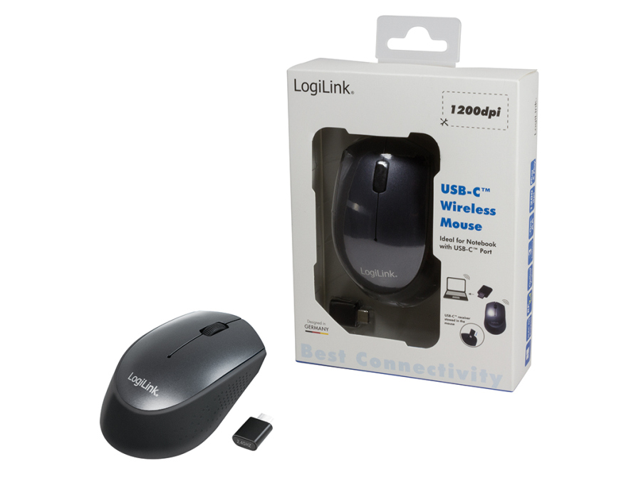 2.4GHz trådløs mus - 3-knapper, USB-C, Sort