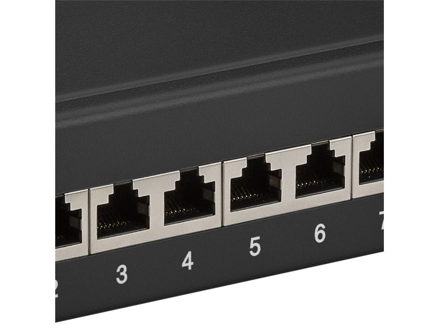 10" CAT6a Patch Panel - 12 x RJ45 skærmet, Sort
