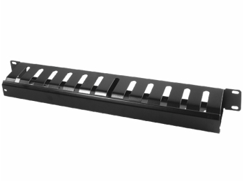 19" 1U kabel management panel, front, Sort