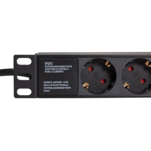 19" El-rackpanel - 9 x CEE7/3 hun, u. kontakt, Sort (2m)