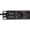 19" El-rackpanel - 9 x CEE7/3 hun, u. kontakt, Sort (2m)