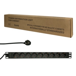 19" El-rackpanel - 9 x CEE7/3 hun, u. kontakt, Sort (2m)