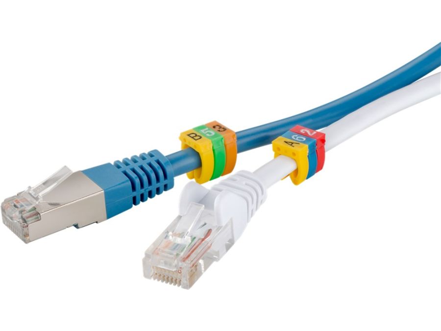 Kabelmarkerings clips - Cifre 0-9, 10x10 farvede (<Ø2,5mm)