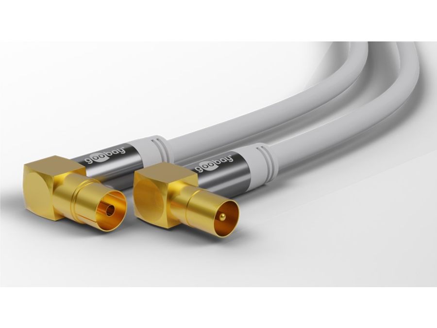HQ TV antennekabel - 4 x skærm, 90° COAX han/hun, Hvid (1m)