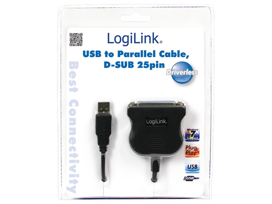 Printerkabel - USB til parallel SUBD25 pol hun, Sort (1,5m)