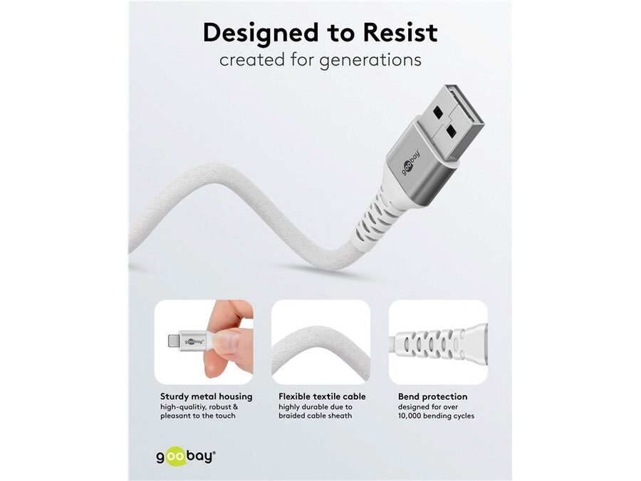 USB-A til Lightning Supersoft PD Tekstilkabel 3A, Hvid (0,5m