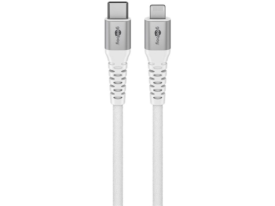 USB-C til Lightning Supersoft PD Tekstilkab. 3A, Hvid (0,5m)