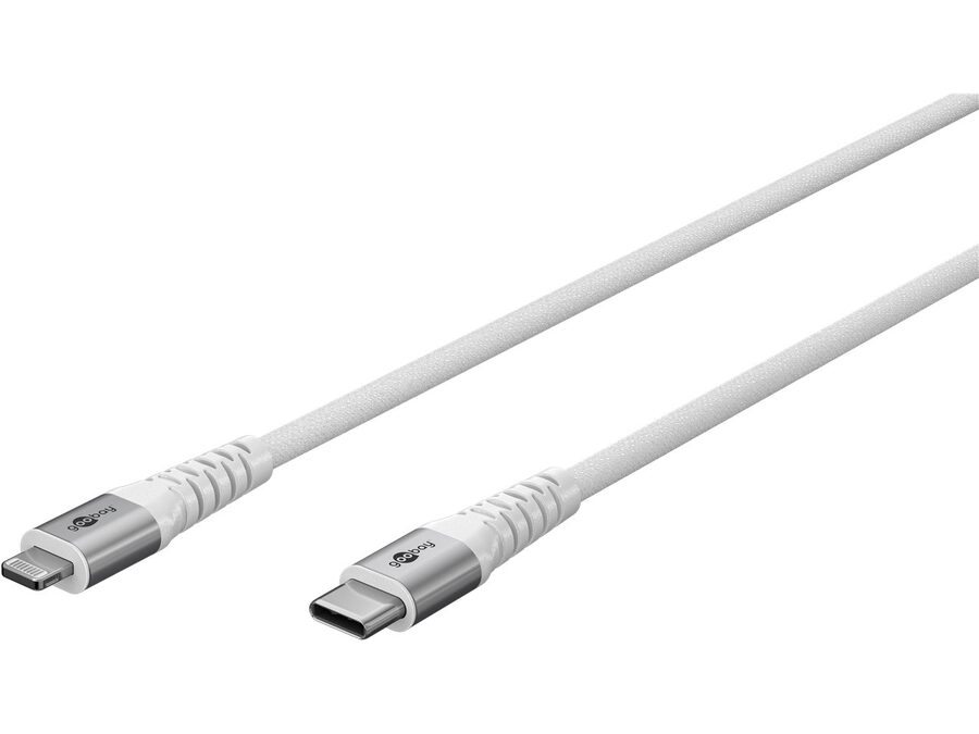 USB-C til Lightning Supersoft PD Tekstilkab. 3A, Hvid (0,5m)