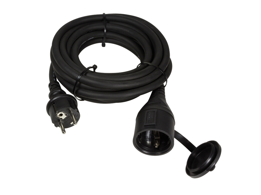 Gummi forlængerkabel - 3G1.5, IP44, Sort (5m)