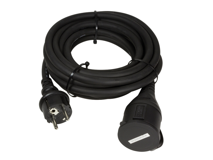 Gummi forlængerkabel - 3G1.5, IP44, Sort (5m)