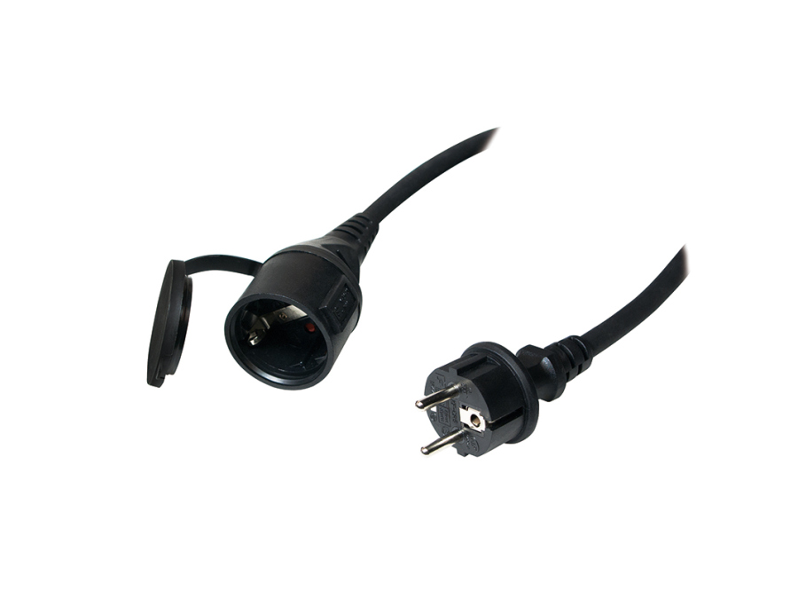 Gummi forlængerkabel - 3G1.5, IP44, Sort (5m)