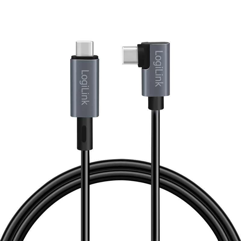 USB 2.0 kabel -  USB-C > USB-C 90° han, 5A (PD3), sort (2m)