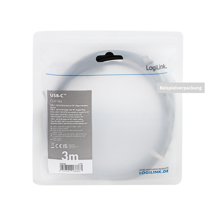 USB 2.0 kabel -  USB-C > USB-C 90° han, 5A (PD3), sort (2m)