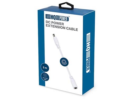 DC forlængerkabel - 5,5x2,1mm han/hun,Hvid (2m)