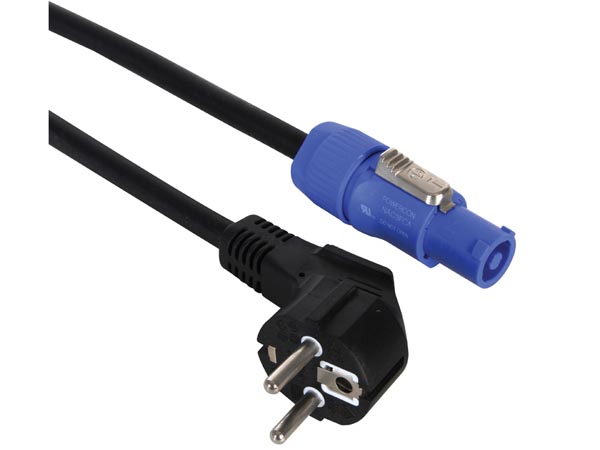 Strømkabel - CEE7/7 til Powercon, 3 x 1,5mm² Sort gummi (5m)