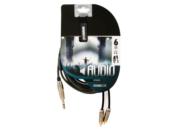HQ lydkabel - 2 x RCA han til 6,35mm stereo JACK han (6m)