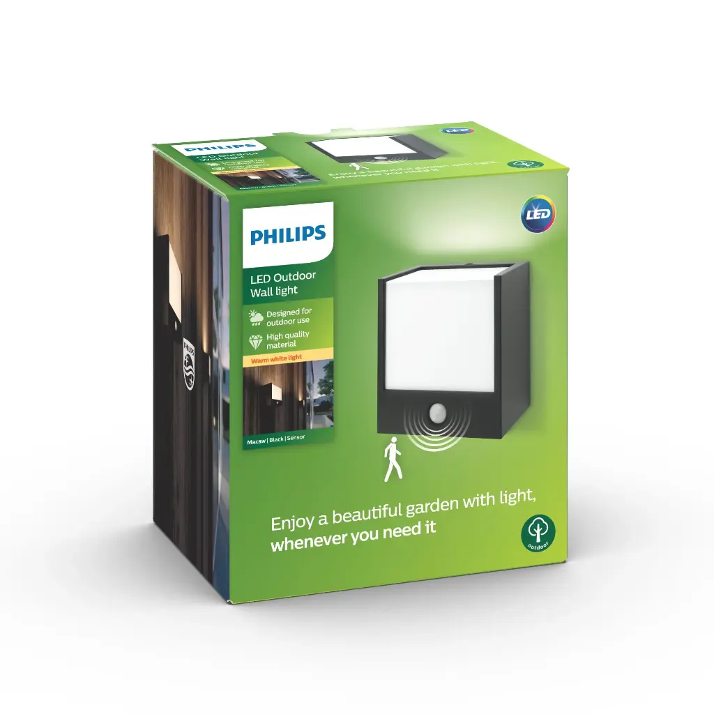Macaw wall lantern black 1x3.5W 230V IR (sensor)