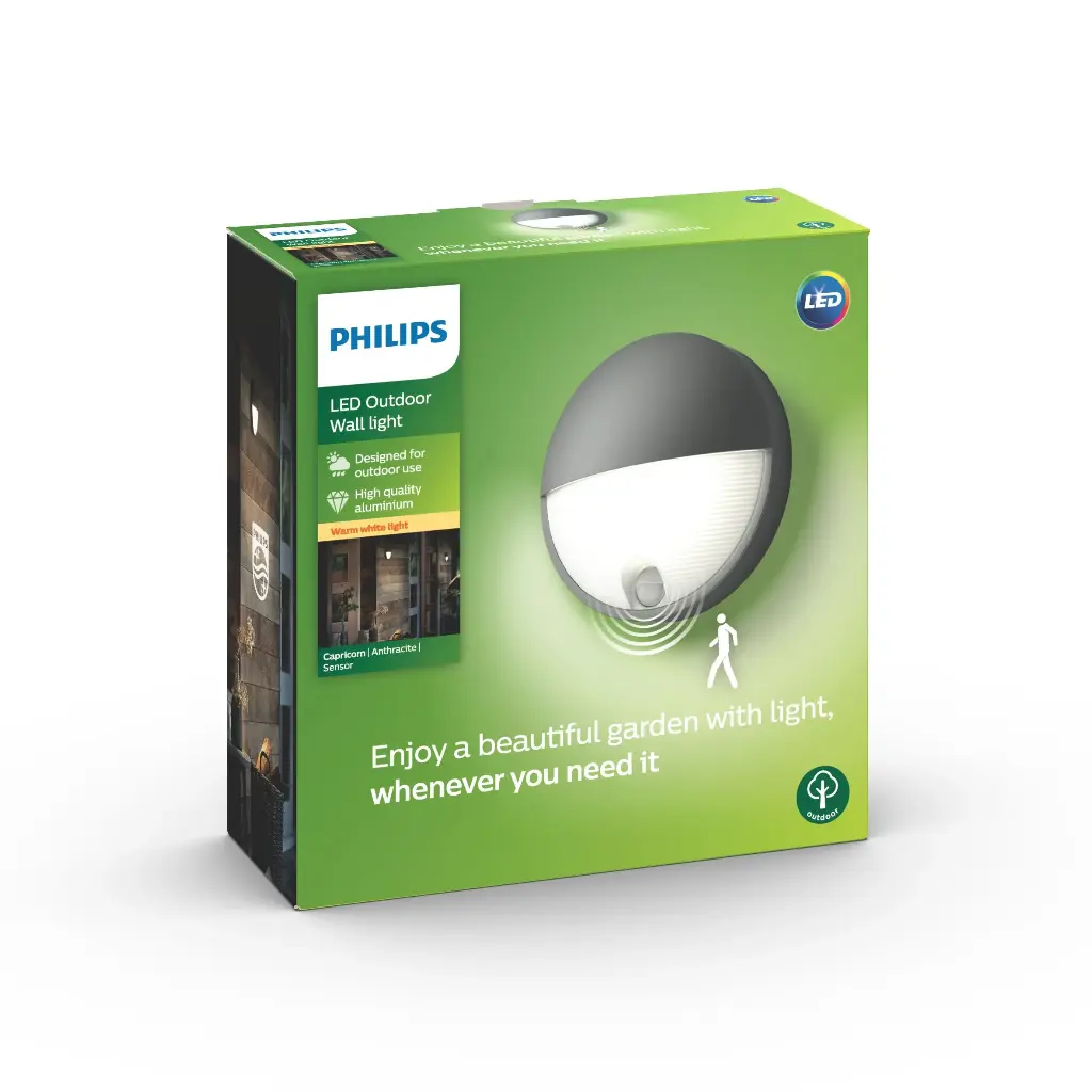 PHILIPS Capricorn væglampe 5,5W LED 2700k IP44 Antracit (IR sensor)