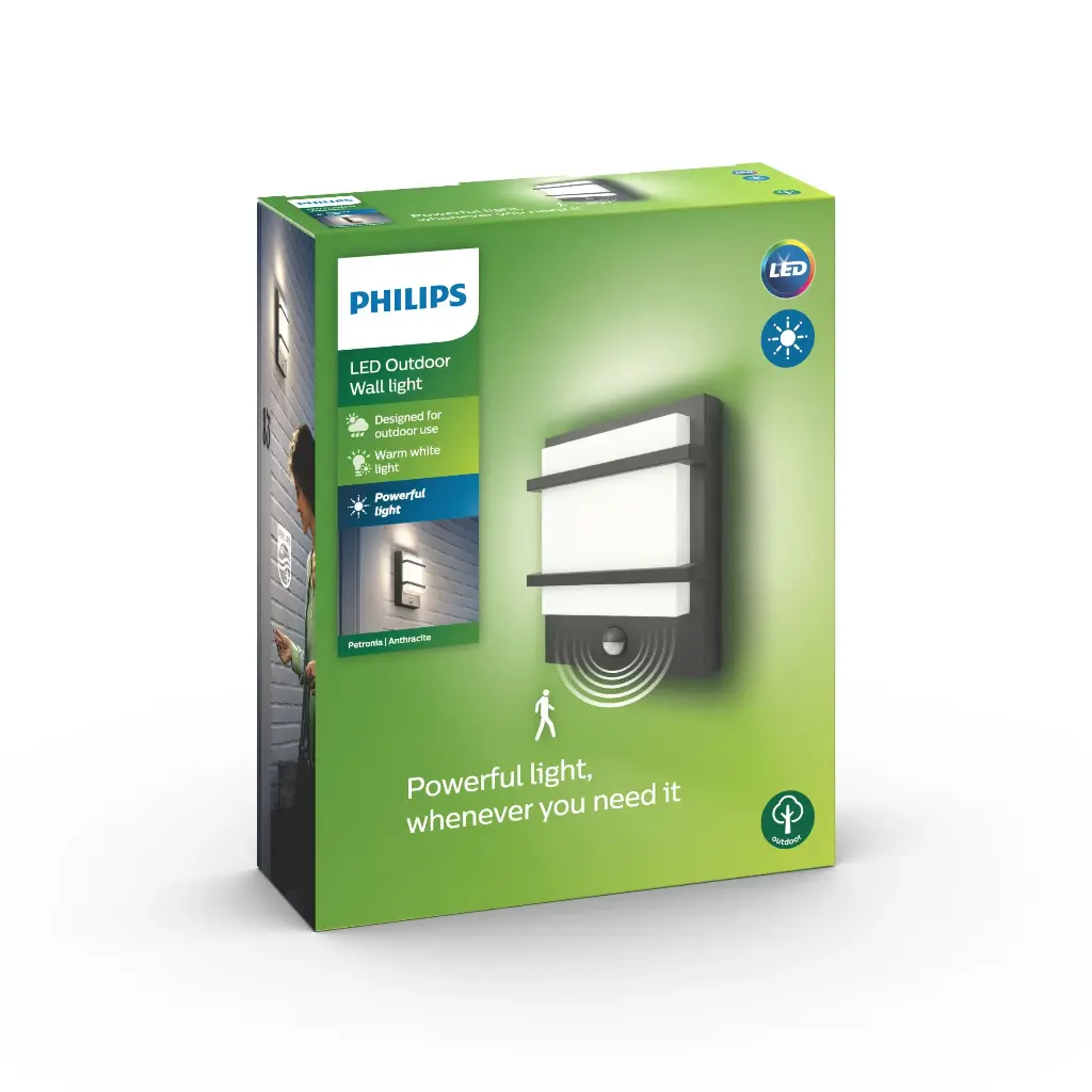 PHILIPS Petronia væglampe 12W LED IP44 2700K Antracit (IR sensor)