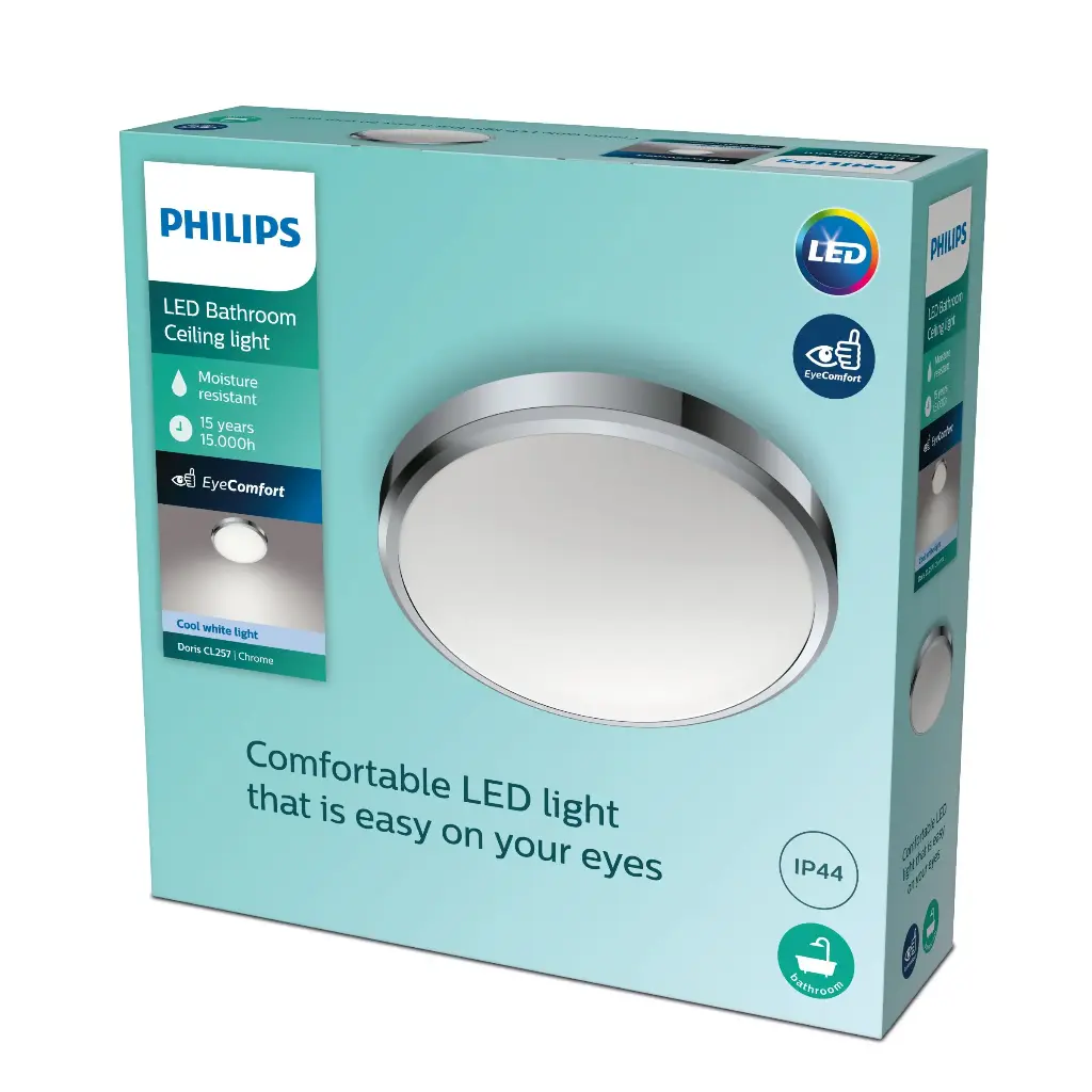 PHILIPS Doris loftslampe 17W LED 4000K IP44 Krom