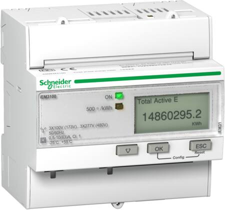 Acti9 3 faset Kilowatt-time måler til montering på DIN skinne med tæller IEM3100