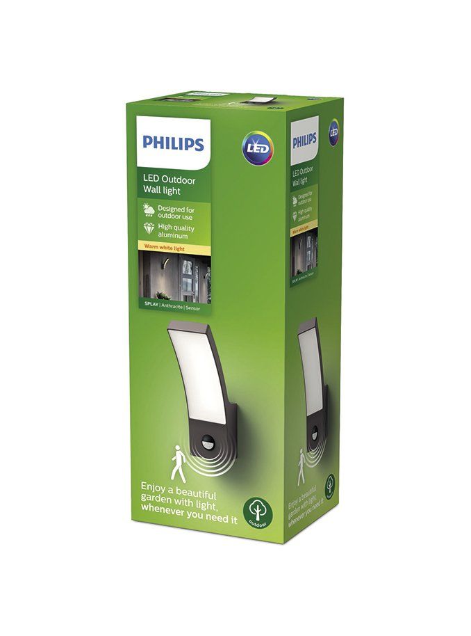 PHILIPS Splay væglampe 12W LED 2700K IP44 IR sensor Antracit