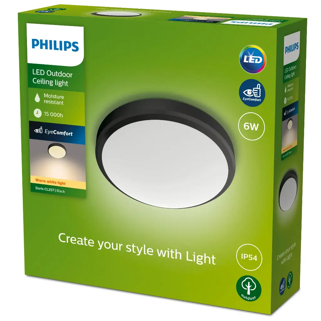 Doris Ceiling 6W 27K Black IP54 HV