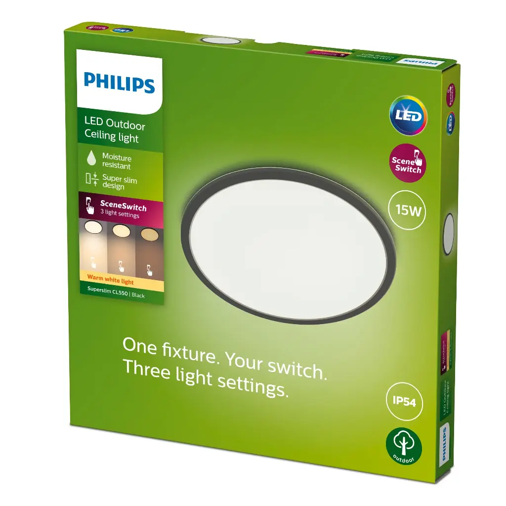 SuperSlim Ceiling SSW 15W 27K Black IP54 WV