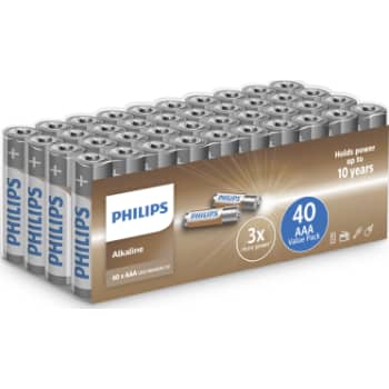PHILIPS Tech alkaline batteri, AAA LR03, 40 stk.