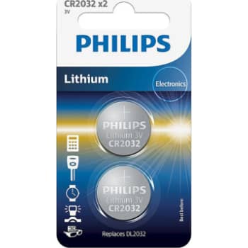 PHILIPS Lithium knapcellebatteri, CR2032, 2 stk.