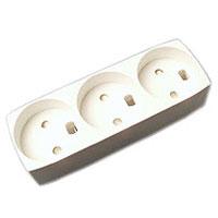 3-stikdåse u/jord m/blindhul hvid 250V 10A