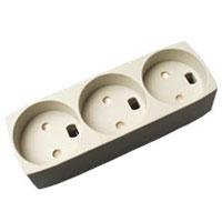 3-stikdåse u/jord m/blindhul grå 250V 10A