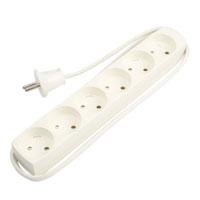6-stikdåse m/1,5m ledning hvid