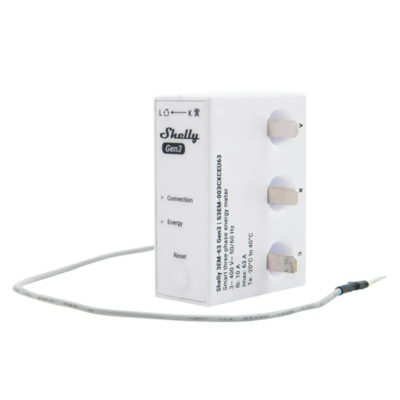 Shelly 3EM-63T Gen3 (flat terminal model) - WiFi 3-faset energimåler 63A