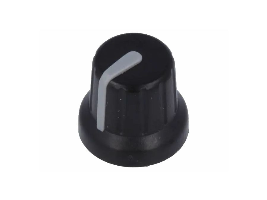 Drejeknap til 6mm rillet aksel, Ø16x14mm, Sort plast