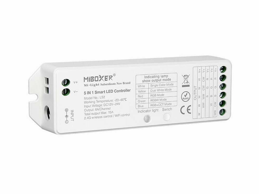 MiBOXER 5-i-1 Mono/RGB/RGBW, CCT LED styring - 12/24V, 15A