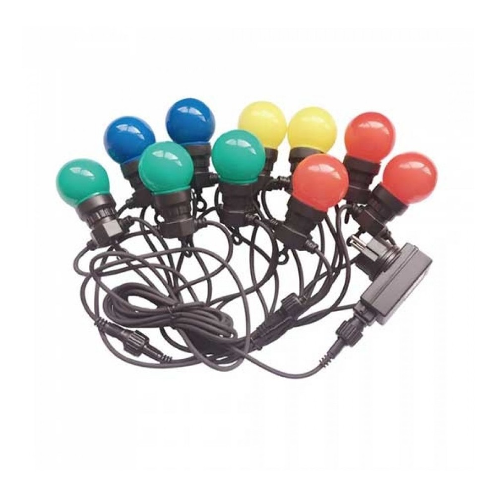 V-Tac LED lyskæde 5m med 10 stk. 0,5W RGB pærer inkl. lyskilde - 230V, 5W, 300lm