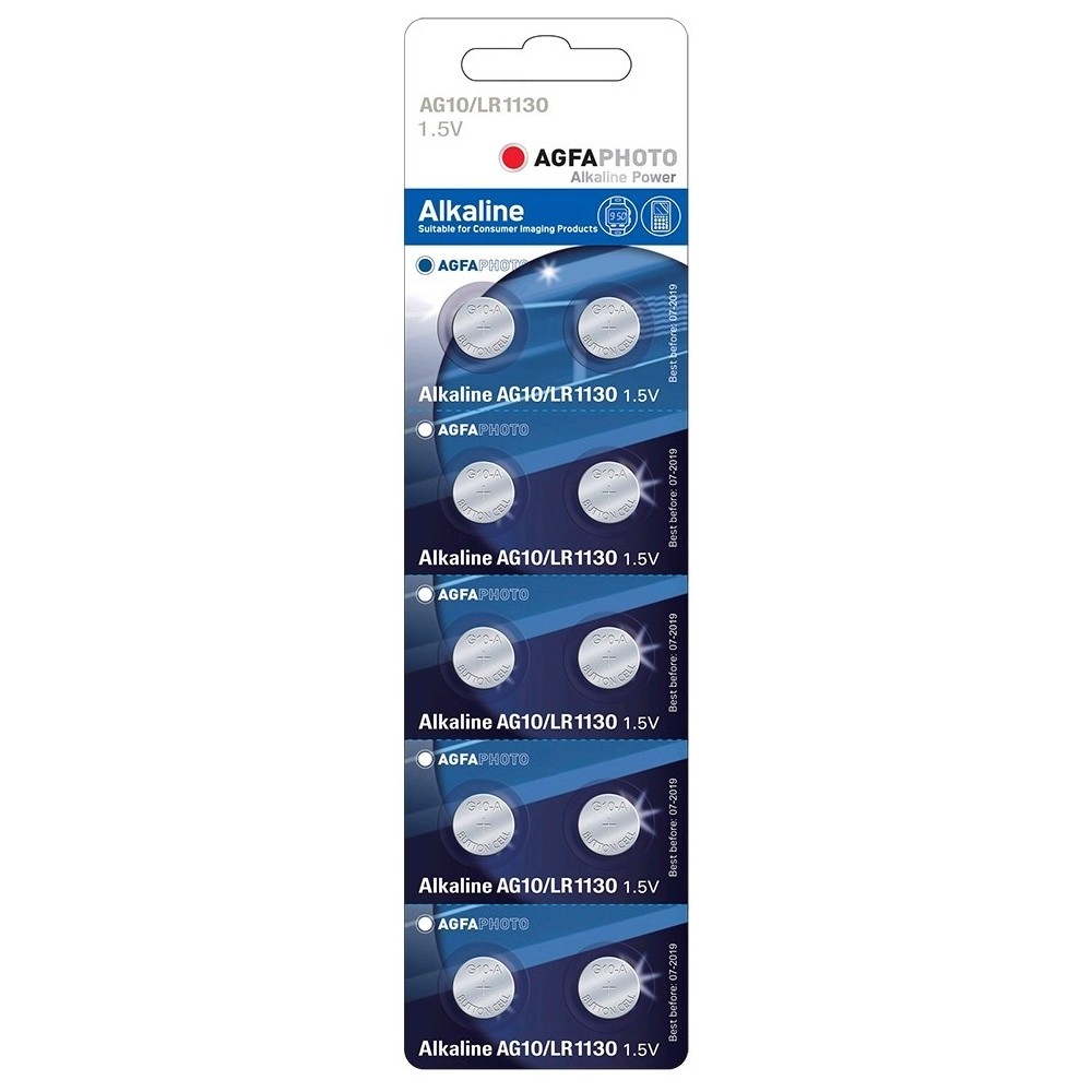 AG10 10-pak Alkaline knapcellebatterier fra AgfaPhoto - 1,5V