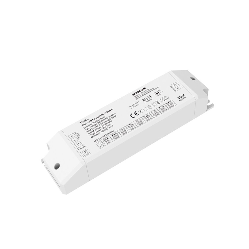 Dæmpbar LED driver - Triac fasedæmp + push dim, til 29W+36W LED paneler, effekt: 36W, input: 230V, flickerfri